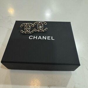 Chanel Black and Gold Lambskin Leather Stud Earrings
